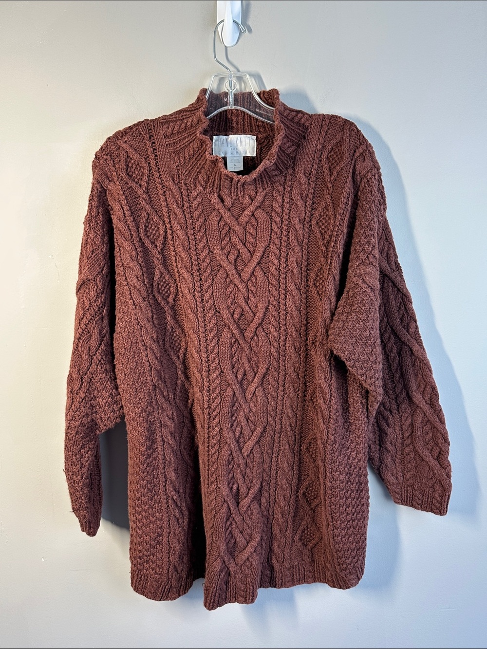 Vintage 90’s The Limited Hand Knit Aran Sweater Mock Neck Rust Size M Oversized
